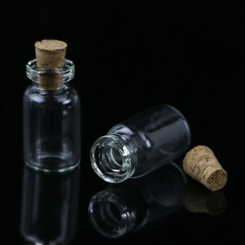 10pcs/Set 1mL Mini Small Glass Bottles with Clear Cork Stopper Tiny Vials Jars Containers Message Weddings Wish Jewelry Favors