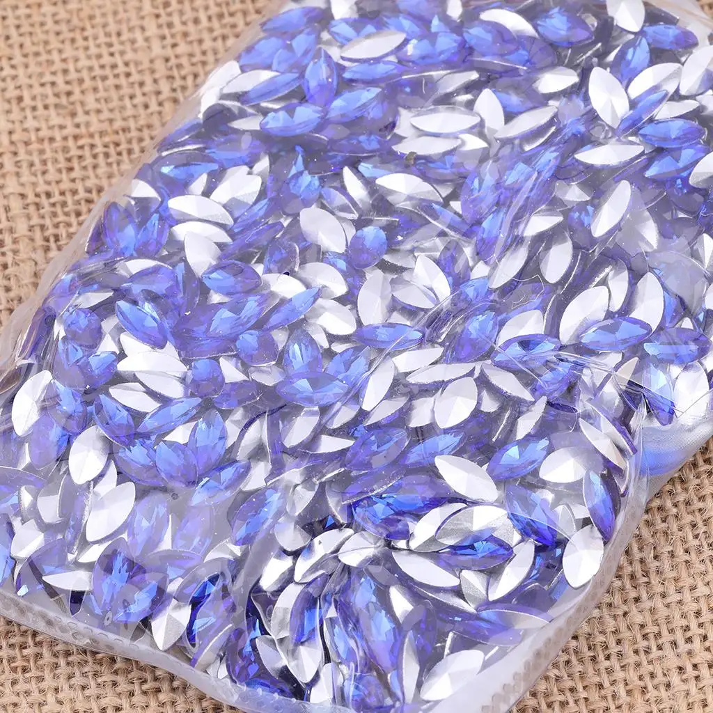 1400pcs 5x10mm navette horse eye glass rhinestone beads point back ab color emerald sapphire blue