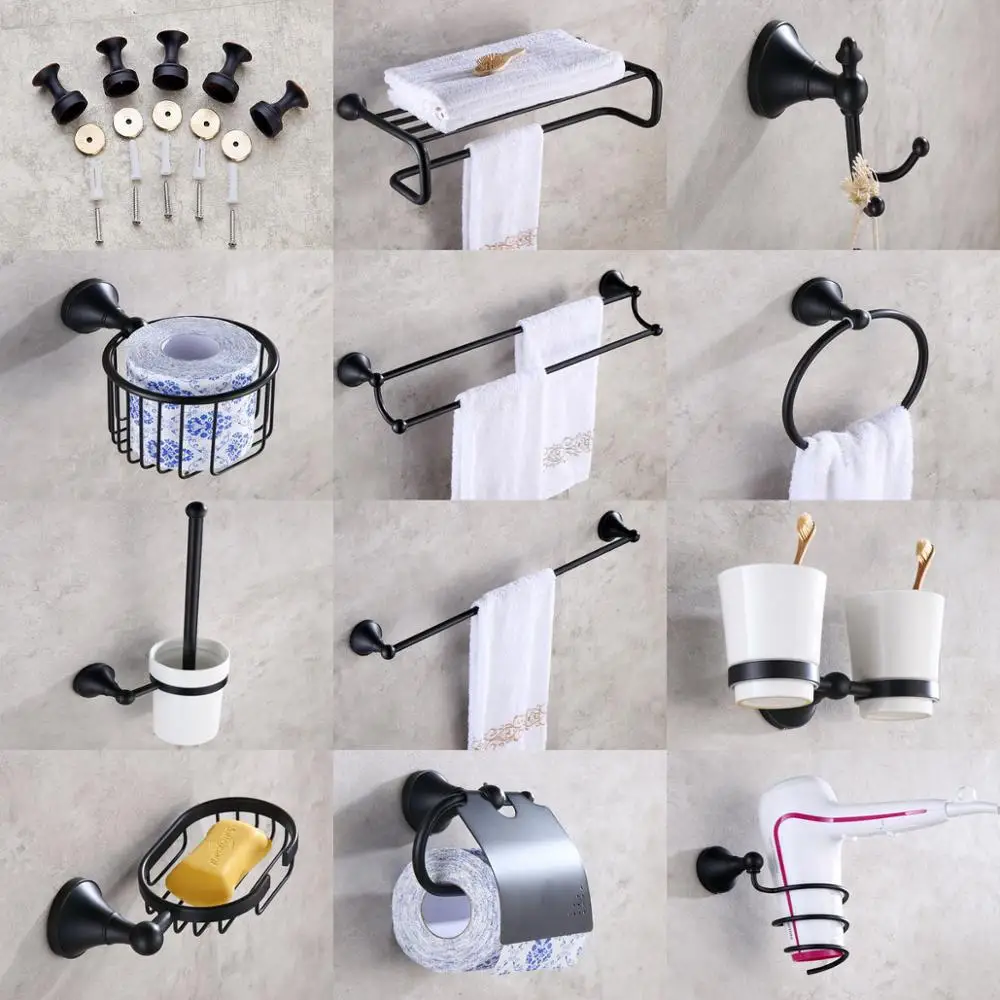 Black Oil Rubbed Bronze Brass Bathroom Accessories Set Bath Hardware Towel Bar Soap Dish Toilet Paper Holder Robe Hook mm003