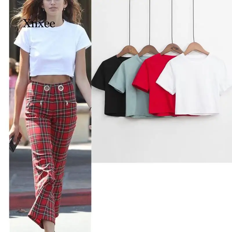 Oversized t Shirt Tops Joggers Women Short Sleeve Cotton Crop Top Solid Casual T-Shirts Y2K Harajuku Streetwear White Black