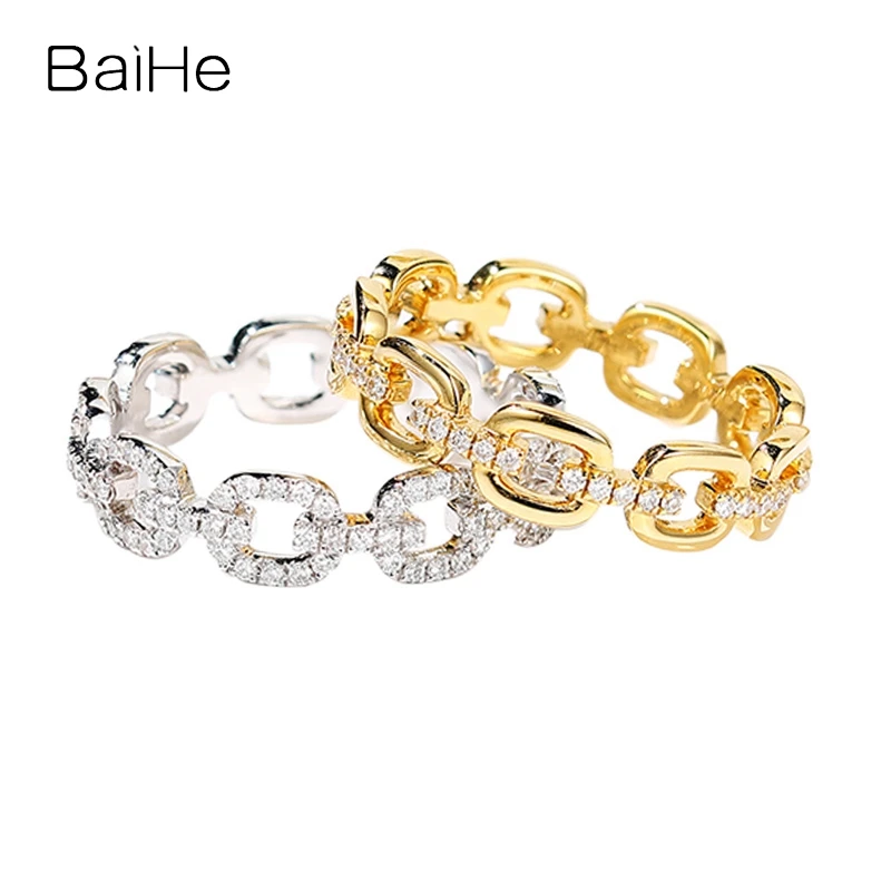 

BAIHE Solid 14K White/Yellow Gold H/SI Full Cut Natural Diamond Couple Ring Women Men Engagement Wedding Trendy Fine Jewelry