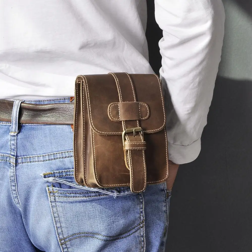 Design Mens Original Leather Small Travel Summer Pouch Hook Belt Waist Pack Bag Fashion Male Cigarette Case 6\