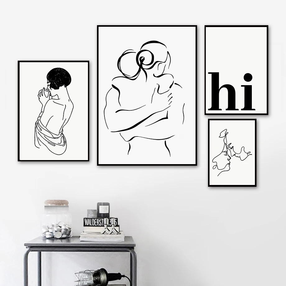 Abstract Lines Girl Couples Vase Geometry Wall Art Canvas Painting Nordic Posters And Prints Wall Pictures For Living Room Decor