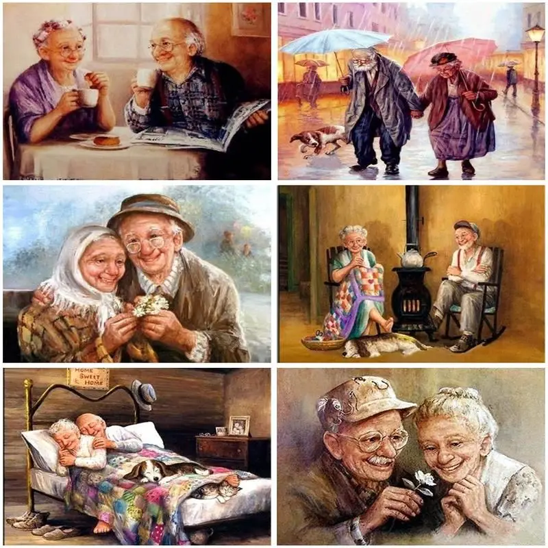 GATYZTORY Painting By Numbers Old Couple Drawing On Canvas For Adults Unique Gift Handpainting 40x50cm Frame Oil Paint Figure