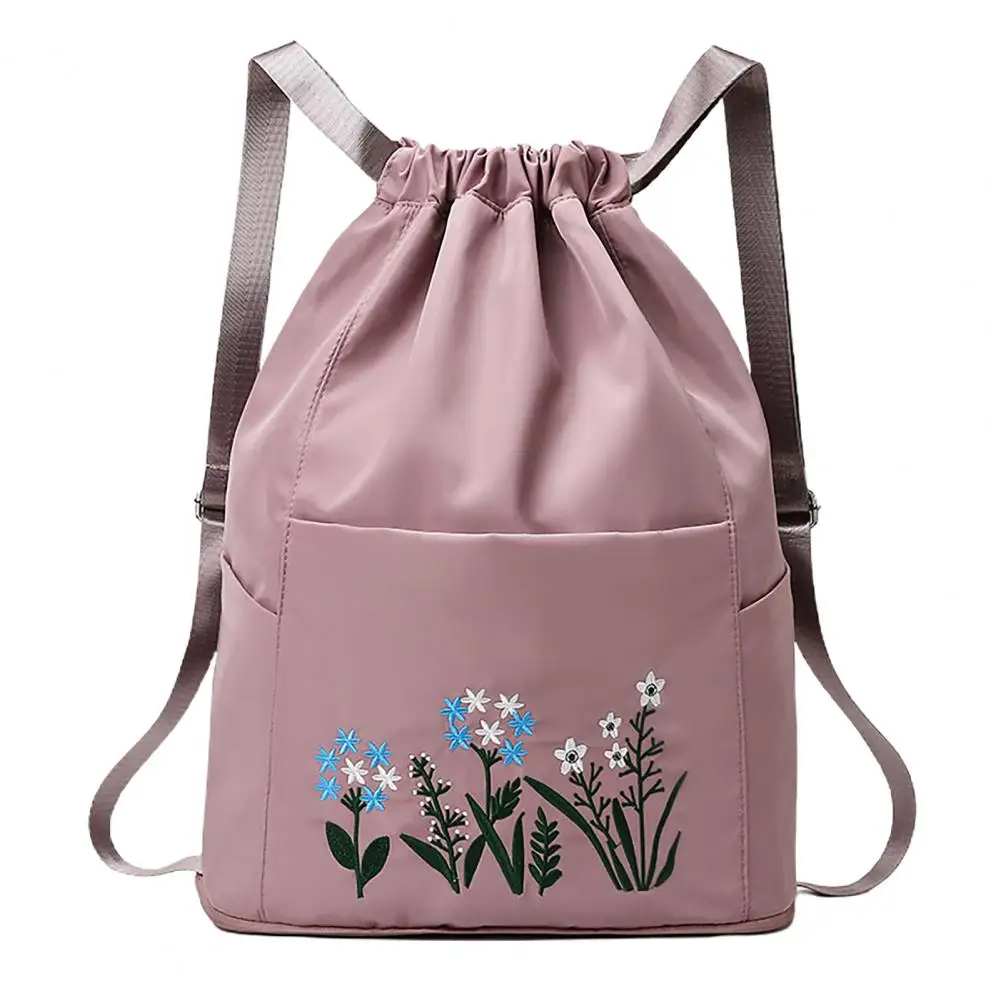 Travel Drawstring Bag Waterproof Flower Print Foldable Embroidery Design Drawstring Backpack for Outdoor