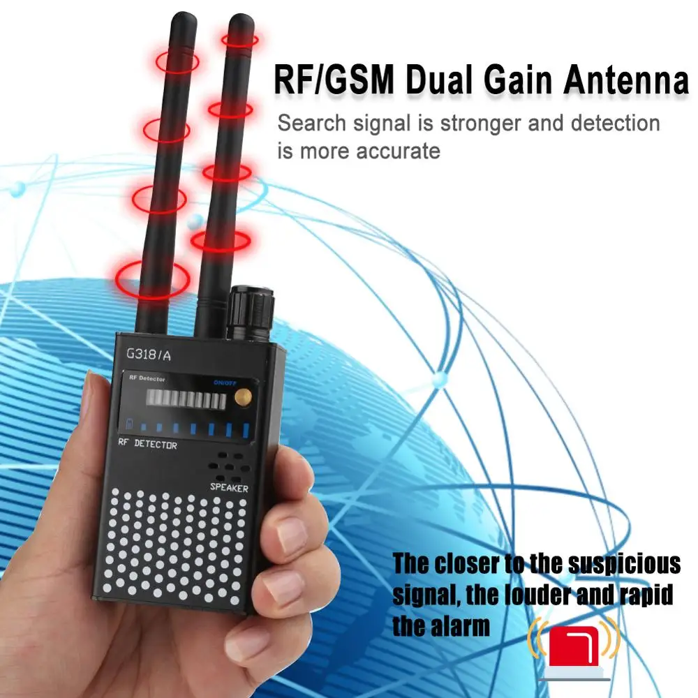 Duas Antenas Sem Fio RF Signal Detector, Detectores Automáticos, Bug Spy Camera Finder, Dispositivos de Áudio GSM, Localizador GPS, Rastreador Scanner