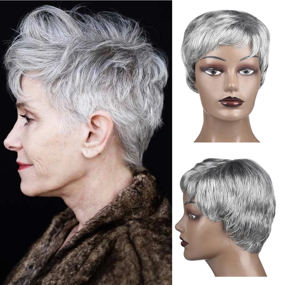 Kurze Schwarz Grau Pixie Schnitte Welle Haar Synthetische Kurze Perücken Für Schwarze Frauen Natürliche Finger Welle Haar Perücken