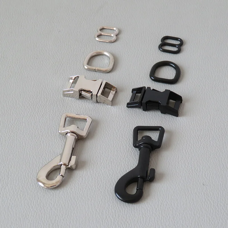 10Sets/Lot Inner 10mm Cat Pet Collar Leads Leash Metal Buckles D ring Slider Adjuster Carabiner Hooks Half Ring Belt Loop