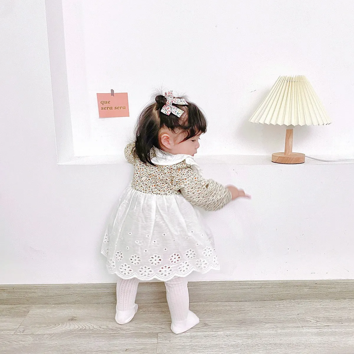 Spring Toddler Infant Baby Girl Lace Bodysuit Long Sleeve Kids Girl Floral Lace Apron Lolita Jumpsuit Outwear