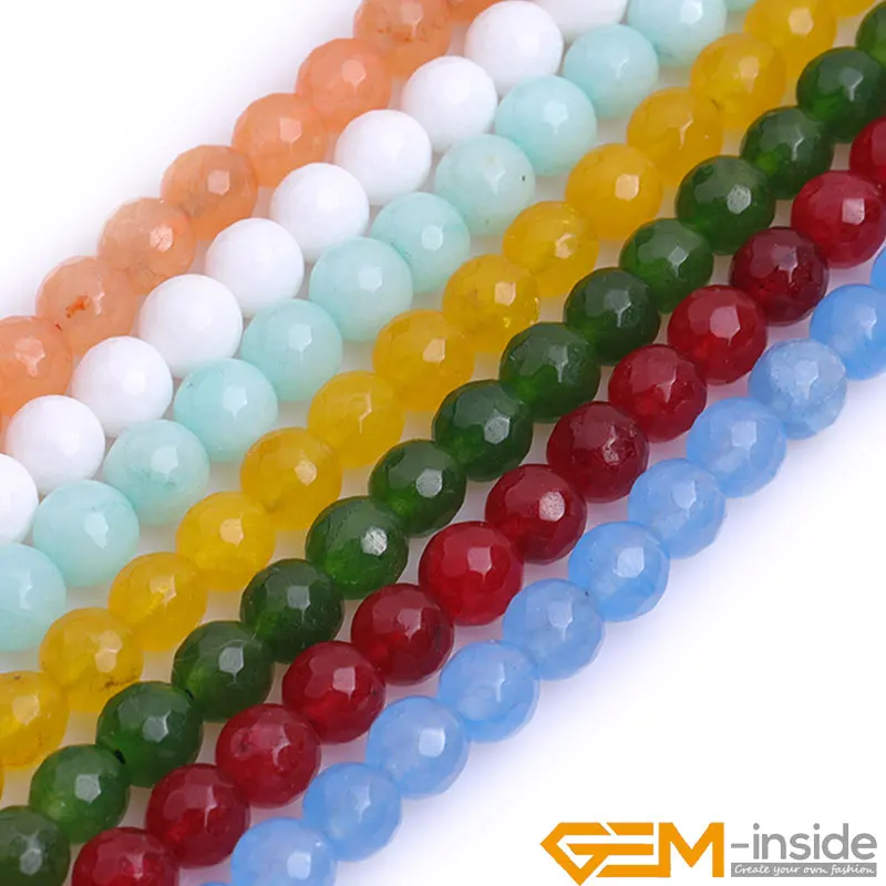 Faceted Round Jades Bead For Jewelry Making Strand 15 inch DIY Bracelet Beads Fashion Jewelry Loose Beads 6mm 8mm 10mm 12mm 14mm