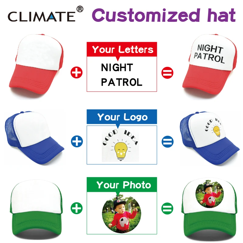 CLIMATE DIY Cap With Photo It is Me Who Am I Cap 1 Piece Custom Cap DIY LOGO Trucker Cap Polyester Mesh Print Your Logo Cap