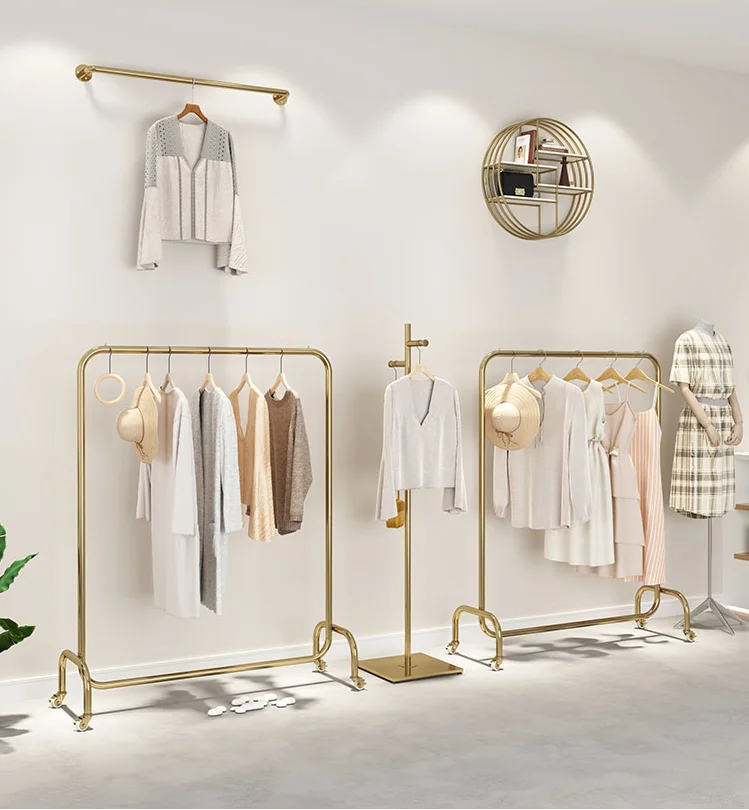 

Clothing store display rack stainless steel clothes hanger clothing rack floor type display rack women's clothing store shelf