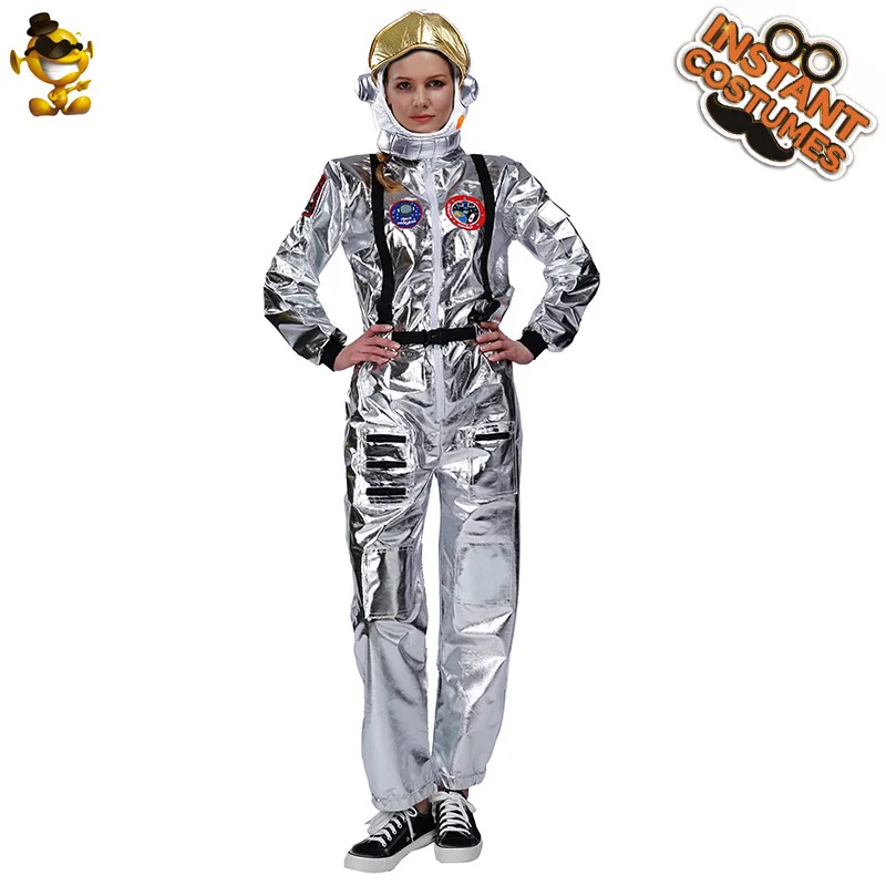 Adult couple Astronaut Costumes Adult Silver Spaceman Costume Men Polit party Dress Up Costume Women  Astronaut Suit