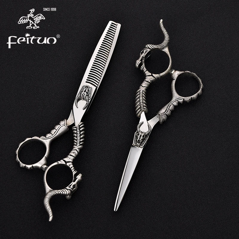 6 Inch Hair Scissors 9CR13 Stainless Steel Tesouras Tools for Hairdressing Cutting Thinning Goat Shape Personality Gothic style