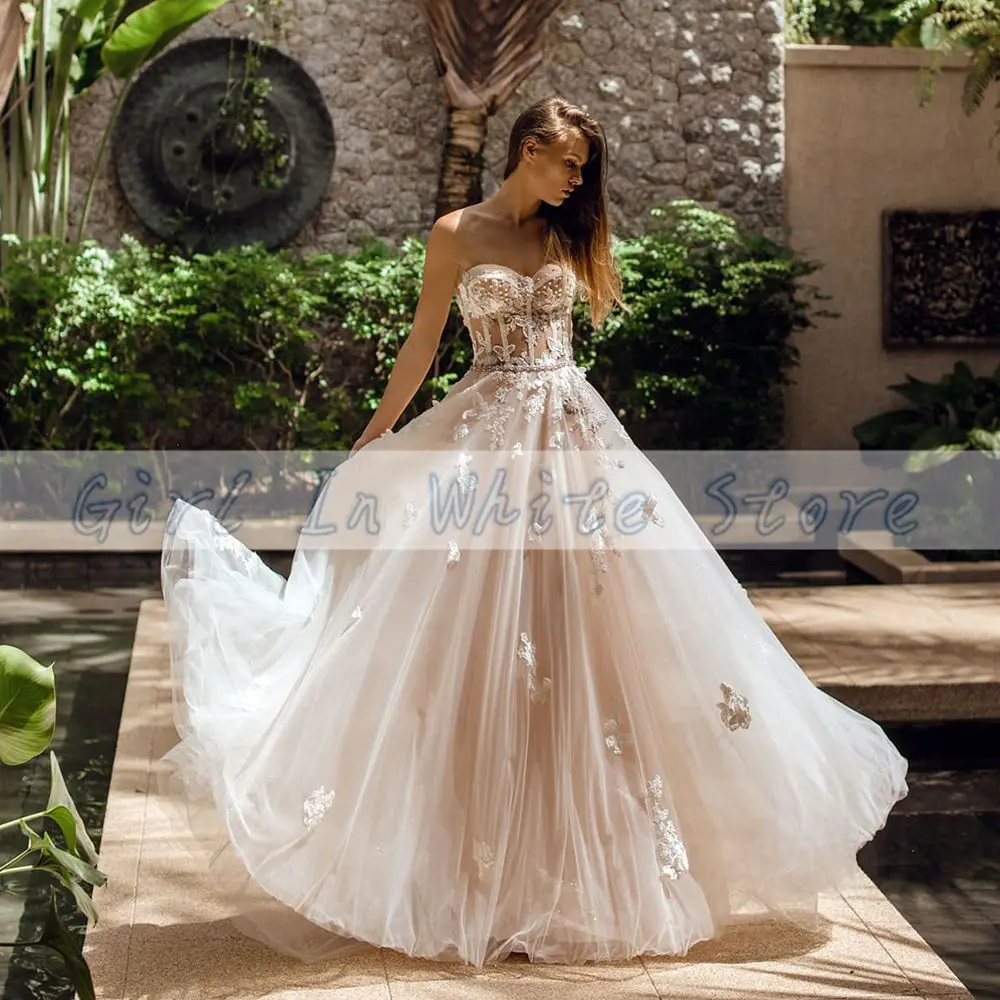 Sweet  Hater Wedding Dresses A-Line Appliques Lace Flowers Court Train customized Backless Wedding Dresses Vestido De Novia