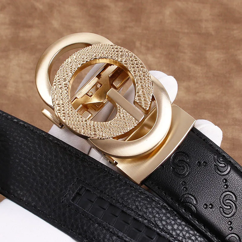 

Men's belts leather automatic buckle business leisure cowhide embossed tide luxury designer fashion belt