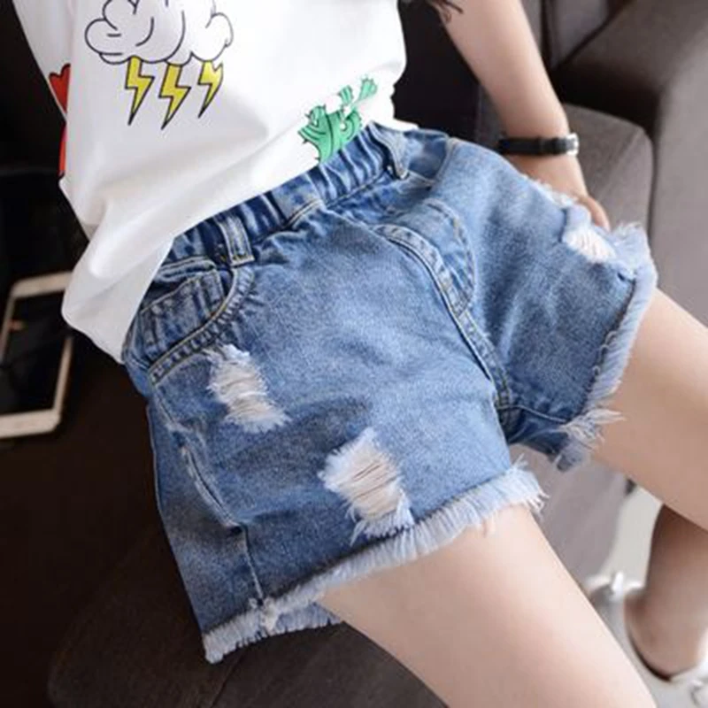 

New Summer Children's Casual Ripped Shorts for Girl's Fashionable Destroyed Denim Pants Teenage Clothing New Arrival