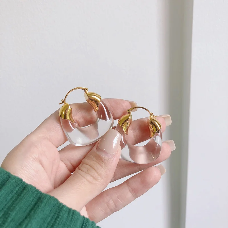 Kshmir Designers transparent resin circle metal earrings retro simple all-match fashion lady birthday party earrings 2021