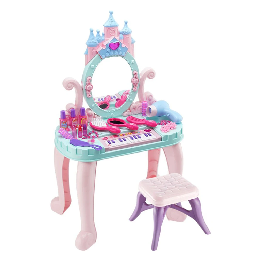 Juego de juguetes creativos para niñas, set de maquillaje de belleza con silla de juguete, tocador colorido de princesa, juego de rol, 1 set