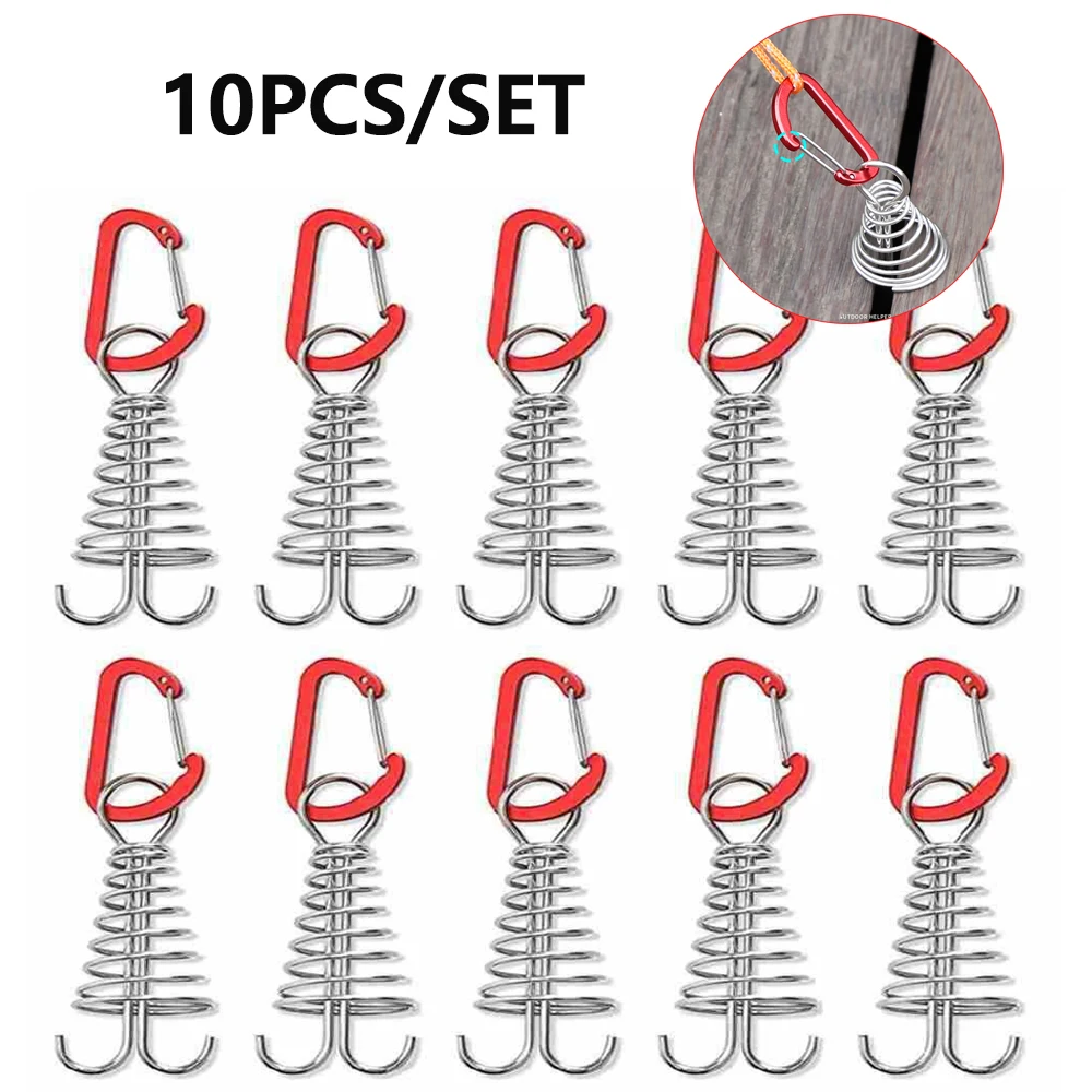 

Пружинный колышек для осьминога спиральной формы с карабинными крючками, пряжка для ветровой веревки для палатки, кемпинг, доска для походного крючка, для улицы, 10 шт.