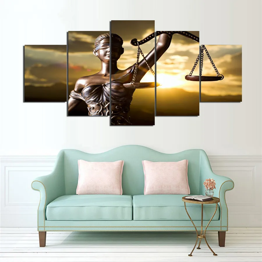 Themis Goddess of Justice Poster Painting 5 Piece Canvas Wall Arts Living Room Golden Bedroom Mural Picture Print Home Decor