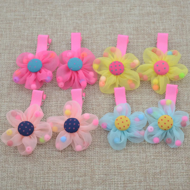 2PCS/lot Hot Sale Children New Hair Clips Cute  Flowers Safety Barrettes BB Clip Little Girls Gifts Kids Hair Accessories