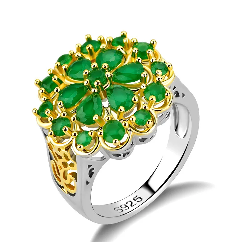 Cellacity Luxury Flower Design Hollow out Silver  Jewelry Gemstones Emerald Ring for Women Creative Female Anniversary Gift