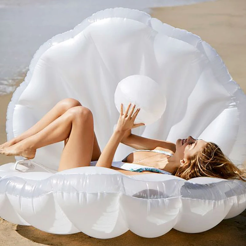 170cm Giant Inflatable Shell Pool Float New Design 2022 Summer Water Air Bed Lounger Clamshell With Pearl Seashell Scallop Board