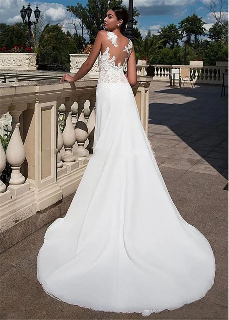 Mermaid Wedding Dresses New Sheer Appliques Lace Long Slim Bridal Gowns 2025 Modest Sleeveless Simple Robe De Mariee