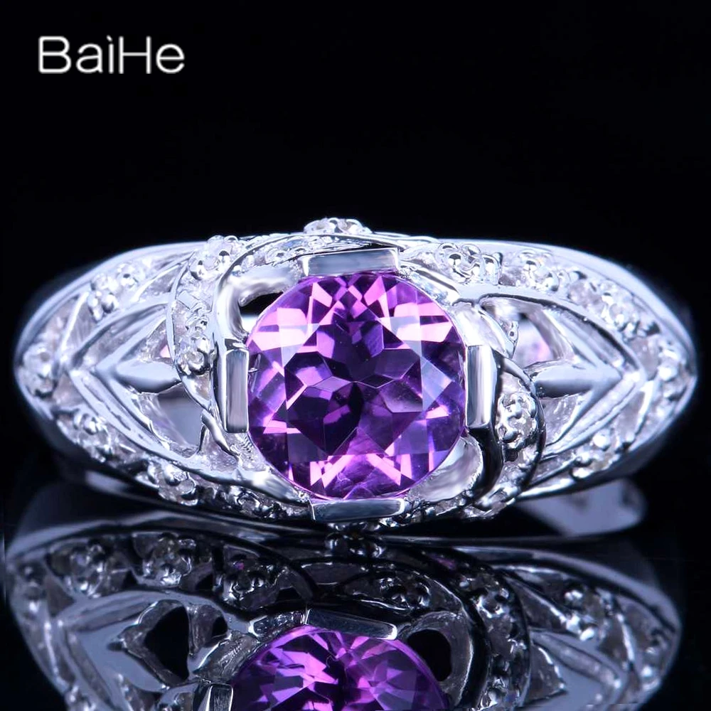 

BAIHE Solid 14K White Gold Genuine Amethyst Ring Women Men Engagement Gift Fine Jewelry Making Bague Améthyste Amethyst-Ring