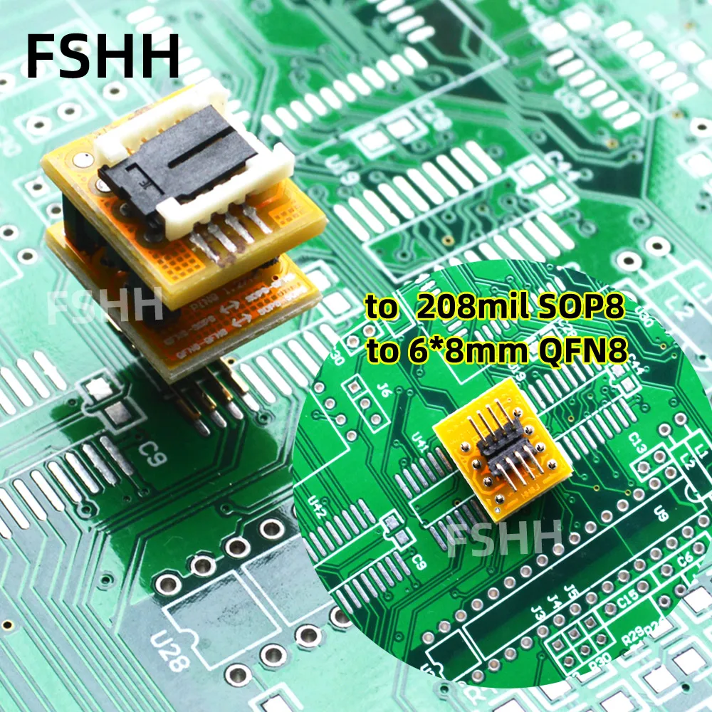 Mini Serie 6x8mm QFN8 a 208mil 150mil SOP8 socket QFN8 WSON8 DFN8 VDFN8 MLF8, Chip de prueba, adaptador sin soldadura