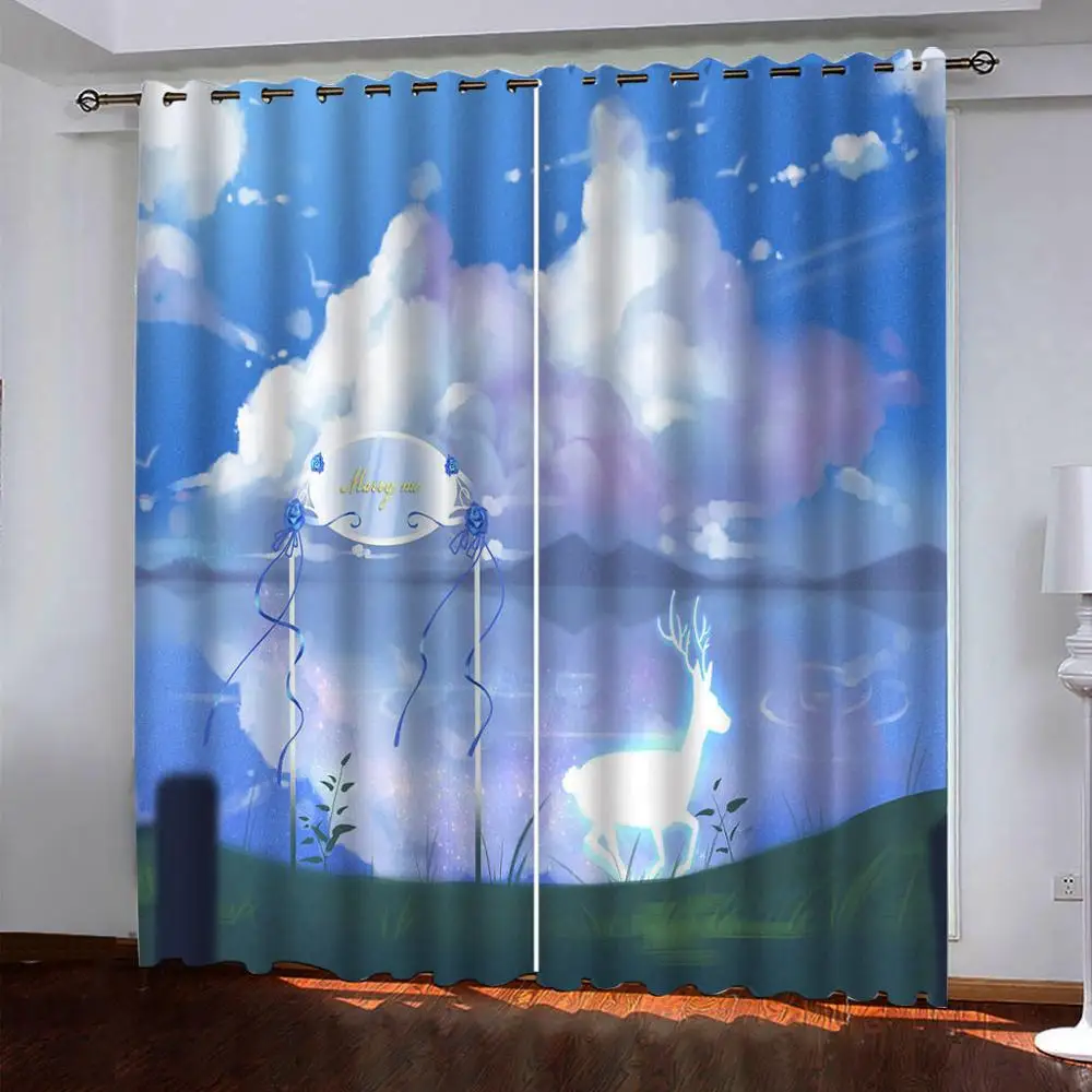 

Luxury Blackout 3D Window Curtains For Living Room Bedroom Customized size blue sky curtains