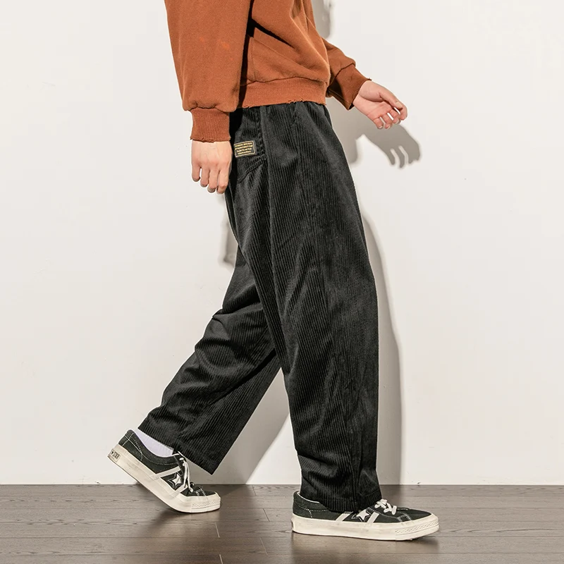 Casual Loose Straight Pants Slacks Elastic Waistband Pant Joggers Corduroy Trousers Men's Work Pants Wide Leg Trousers Man Baggy