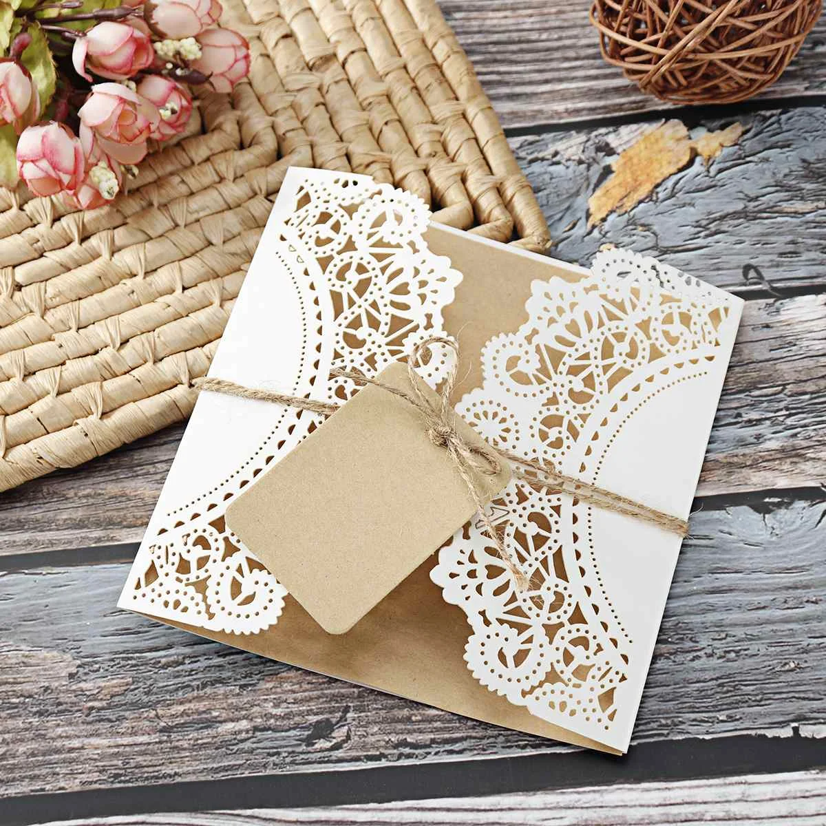 

10/30/50 Stks/set Laser Cut Uitnodigingen Kaarten Tags Vintage Wedding Bridal Gift Wenskaart Event Party verjaardagslevering