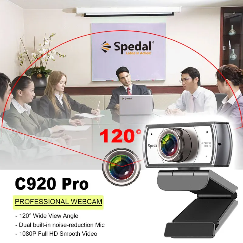 Spedal C920Pro 120° Wide Angle Webcam 1080P Full hd with Microphone USB Video Conference Meetting For Laptop Computer Mac PC