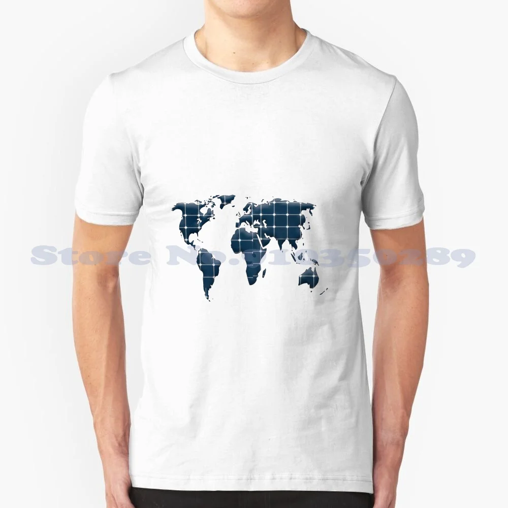 Map Of The World With Photovoltaic Solar Panels. 100% Cotton T-Shirt Cells Centrale Électrique Solaire Consumption Electricity