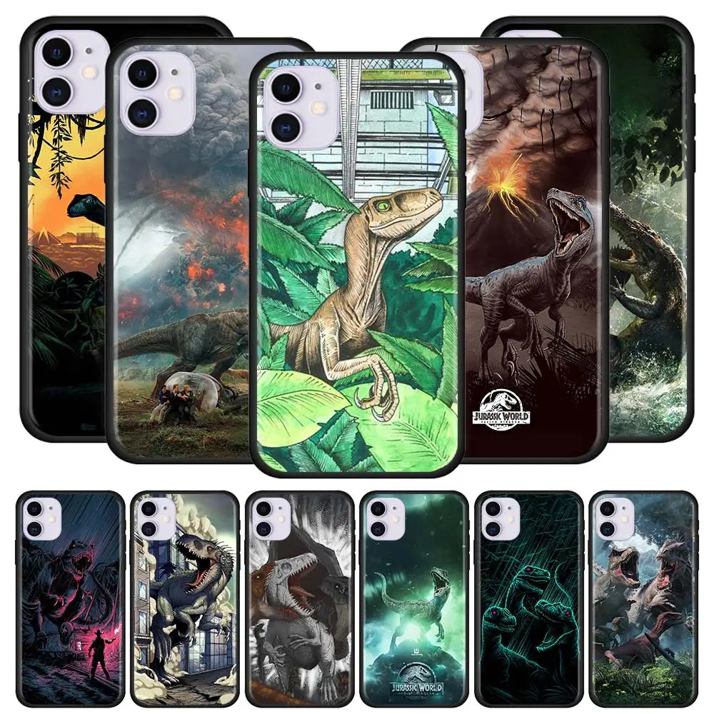 

Чехол для iPhone, 11 Pro Max, XS, X, XR, 7, 8, 6, 6S Plus, 5 5S, SE, силикон, черный, с изображением динозавра, с изображением парка Юрского времени