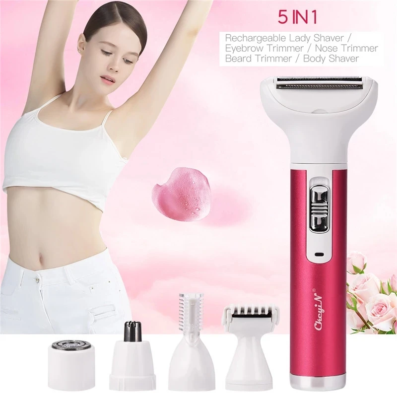 Razors 5 In 1 Electric Hair Remover Rechargeable Shaver Nose Hair Trimmer Eyebrow Shaper Leg Armpit Bikini Trimmer Lady Epilator