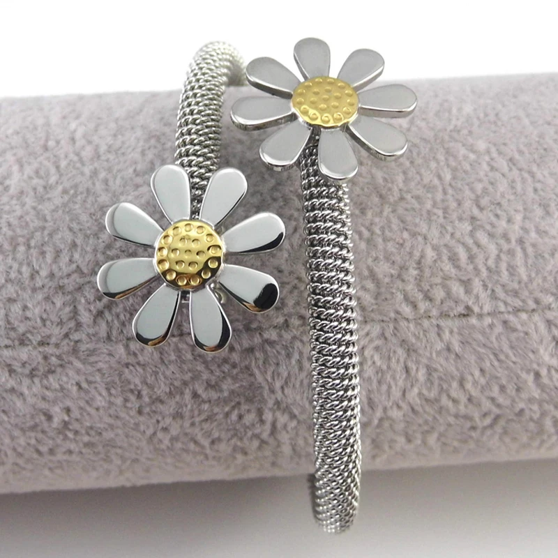 New Arrival Fashion Jewelry Bracelets For Women Stainless Steel Elastic Flower Bracelets & Bangles Female gift