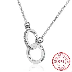 925 Sterling Silver Double Circle Cz Zirconia Necklaces & Pendants For Women Gift Kolye Choker Collares Bijoux S-n61