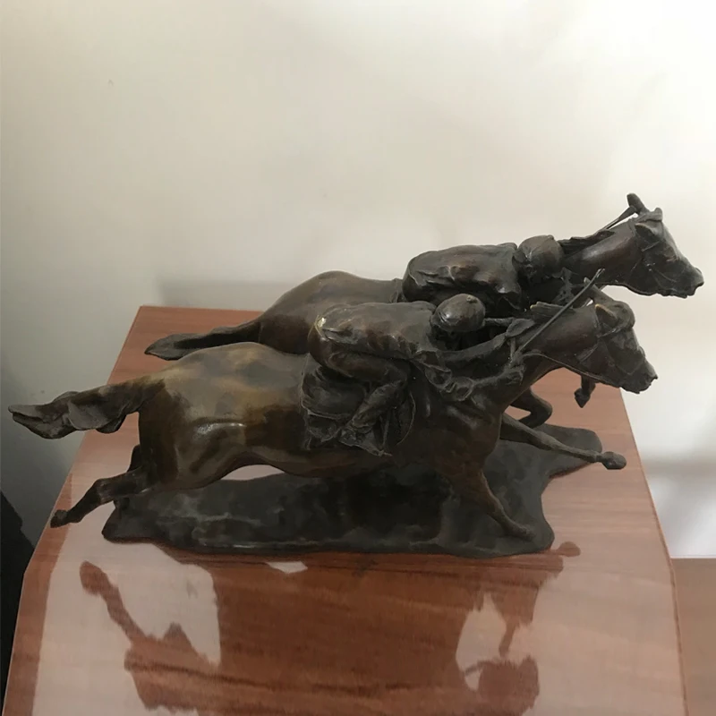 Bronze Sculpture Jockeys Horse Racing Statue Animal Ornament Figurine Home Decor Desk Accessories For Interior