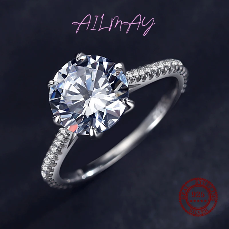 Ailmay 100% 925 Sterling Silver Round Ten Hearts Arrow CZ Ring Exquisite Luxury For Women Wedding Statement Band Fine Jewelry