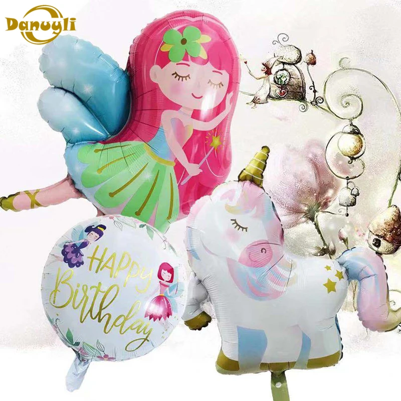 1pcs Little Fairy Aluminum Balloons Macaron Balloons Sleep Unicorn Cartoon baby shower Flower Fairy Princess Birthday Decoration