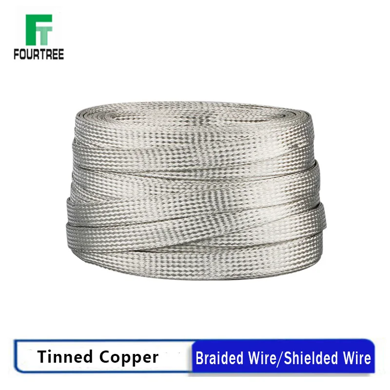 1Meter Tinned Copper Signal Shielded Cable Bare Ground Braid Lead Wire Conductive Tape High Flexibility 1.5-12mm 4-20mm Width