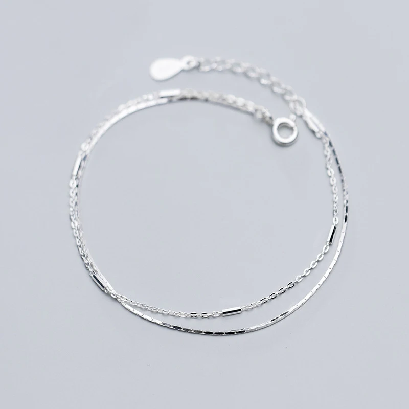 MloveAcc Romantic Genuine 925 Sterling Silver Double Layers Women Chain Link Bracelet Luxury Sterling Silver Jewelry