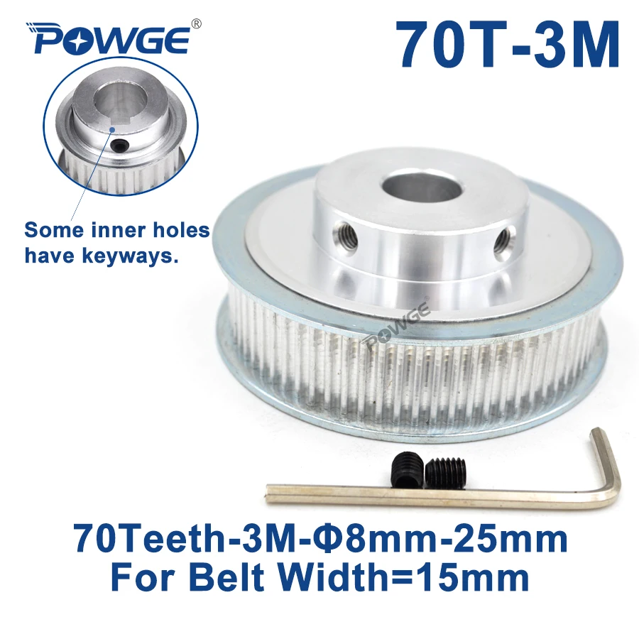 

POWGE 70 Teeth HTD 3M Timing Pulley Bore 8/10/12/14/15/19/20/22mm for Width 15mm 3M Synchronous belt HTD3M Belt 70Teeth 70T CNC