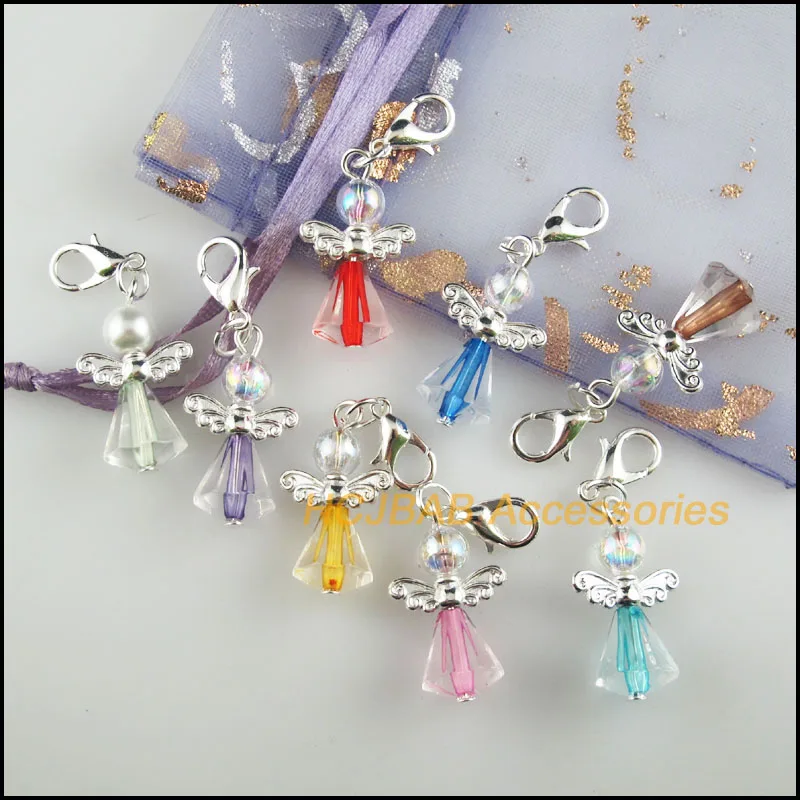 16 New Angel 14x25mm Charms Mixed Teardrop Acrylic Silver Plated Retro With Lobster Claw Clasps