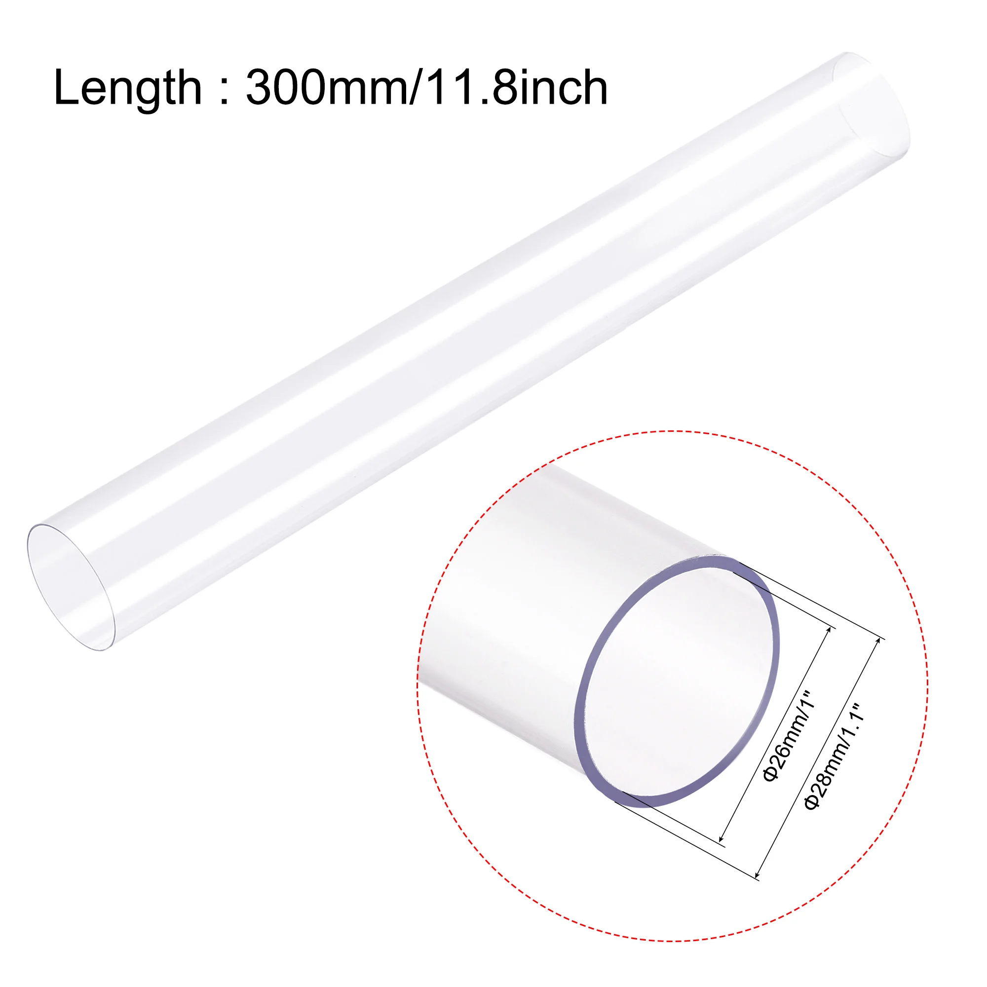 uxcell Rigid Round Clear Tubing 26mmx28mmx300mm Plastic Storage Transparent Tube with White Lids
