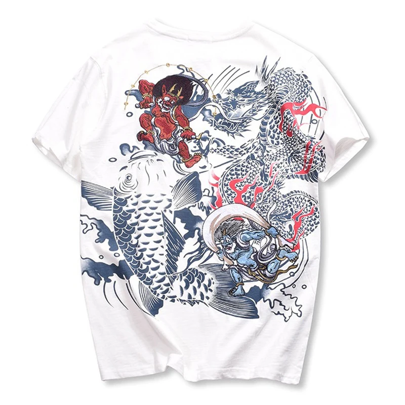 

2020 New Arrival Hot Sale Top Fashion Hip Hop God Embroidered Style Short Carp T-shirt Cotton O-neck T Shirt Tshirt Homme