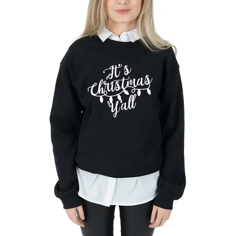 La sua Di Natale Yall Divertente Grafica Abbigliamento Femminile Delle Donne del Cotone di Modo Felpa Harajuku Pullover Pieno Manica Lunga Camicia Della Parte Superiore